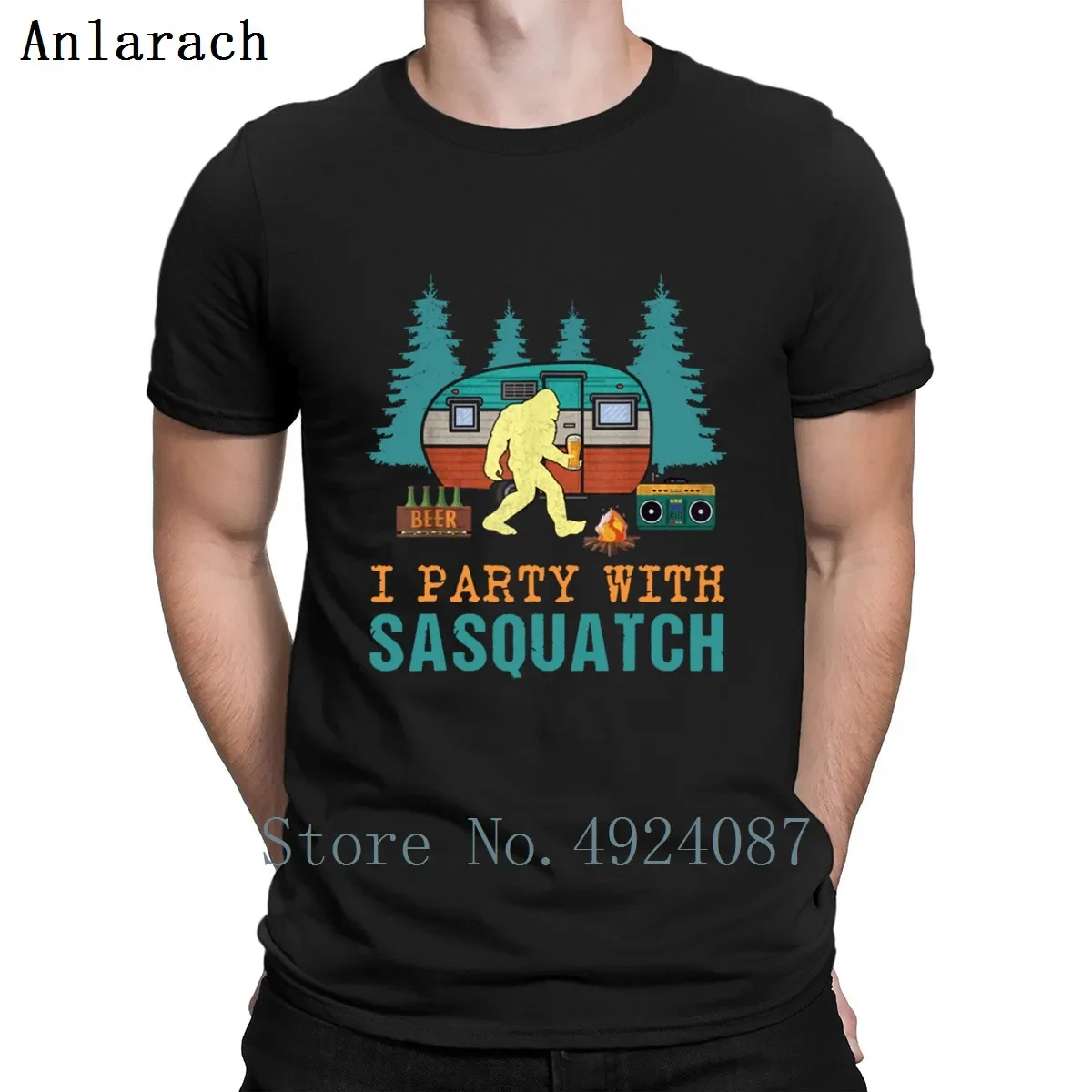 I Party With Sasquatch Bigfoot Camping Rv Lover T Shirt Hiphop Best Gift Printing Black Shirt Cotton Pattern Humorous Spring