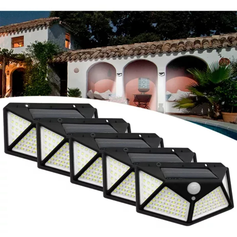 5 Parede Solar 100 Leds Luz Balizador Jardim Lumin Solar Lumin