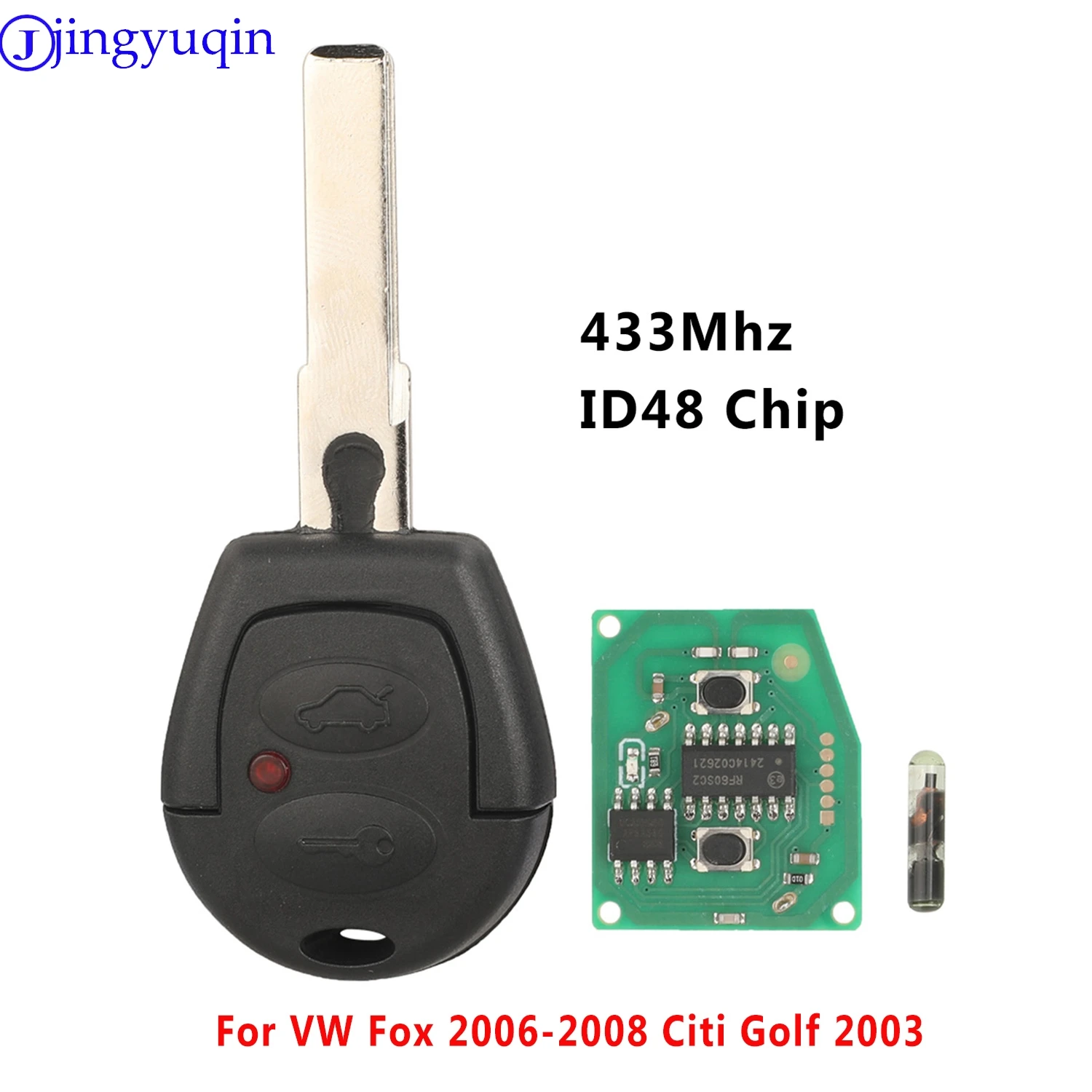 jingyuqin Remote 2Buttons 433Mhz ID48 Chip Keyless Entry Car Key For VW Fox 2006-2008 Citi Golf 2003 4Z0959753C