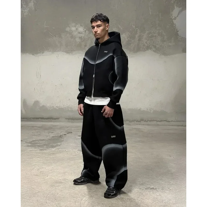 ❤ ❤ 2025 Y2k ملابس الشارع الأوروبية والأمريكية الظلام القوطية الشرير قلنسوة بسحاب موضة مخطط طباعة المتضخم S جديد ★ ☆