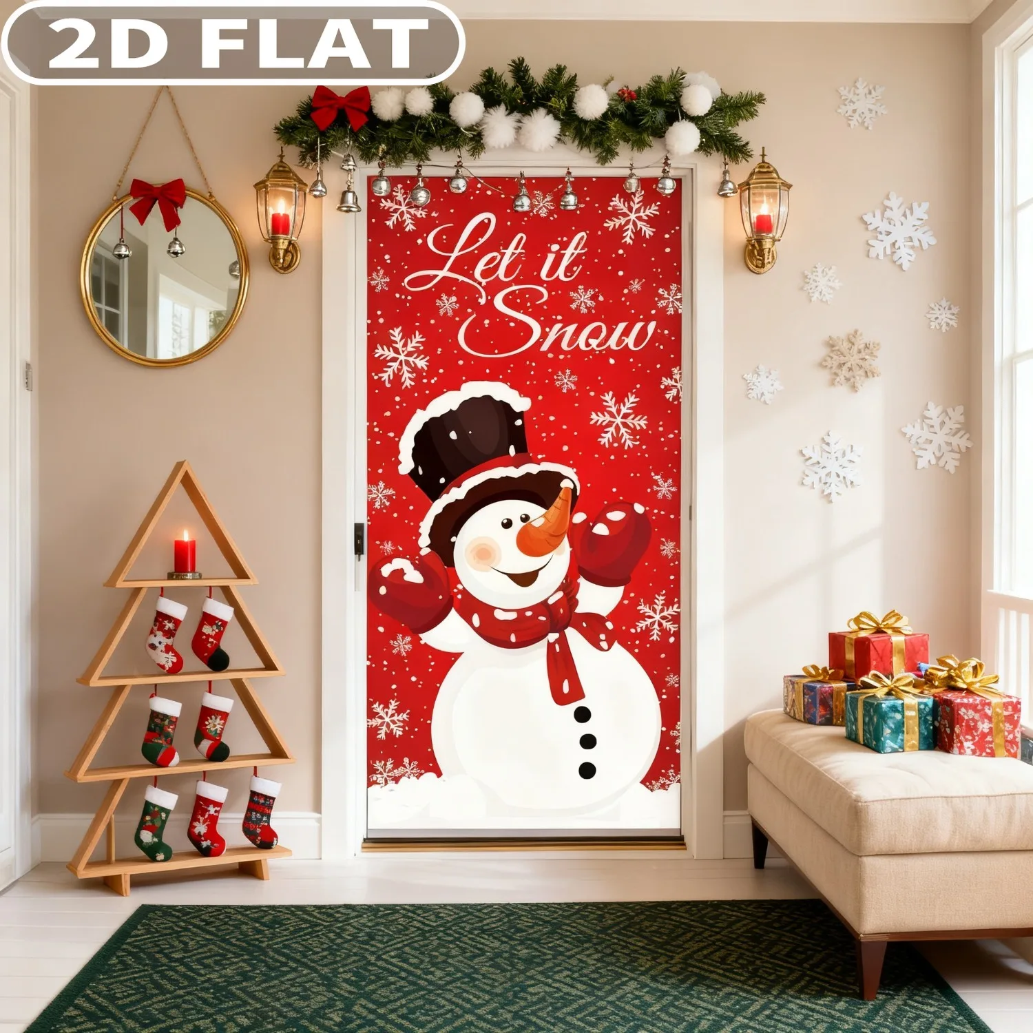 

1pc Christmas Snowman Door Hanging Banner, Polyester Winter Let It Snow Doors Banner 3x6 FT Christmas Front Door Porch Banner