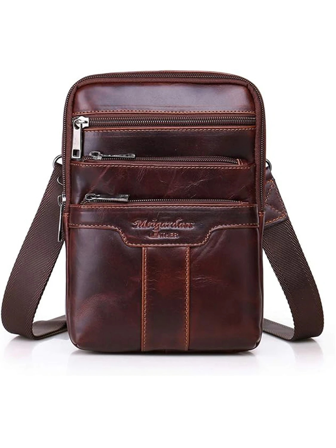 

Men's and Women's Outdoor Travel Business Small Leather Crossbody Bag, Messenger Bag for Daily Commuting, Work, and Outings, Men's Gift, Red Brown