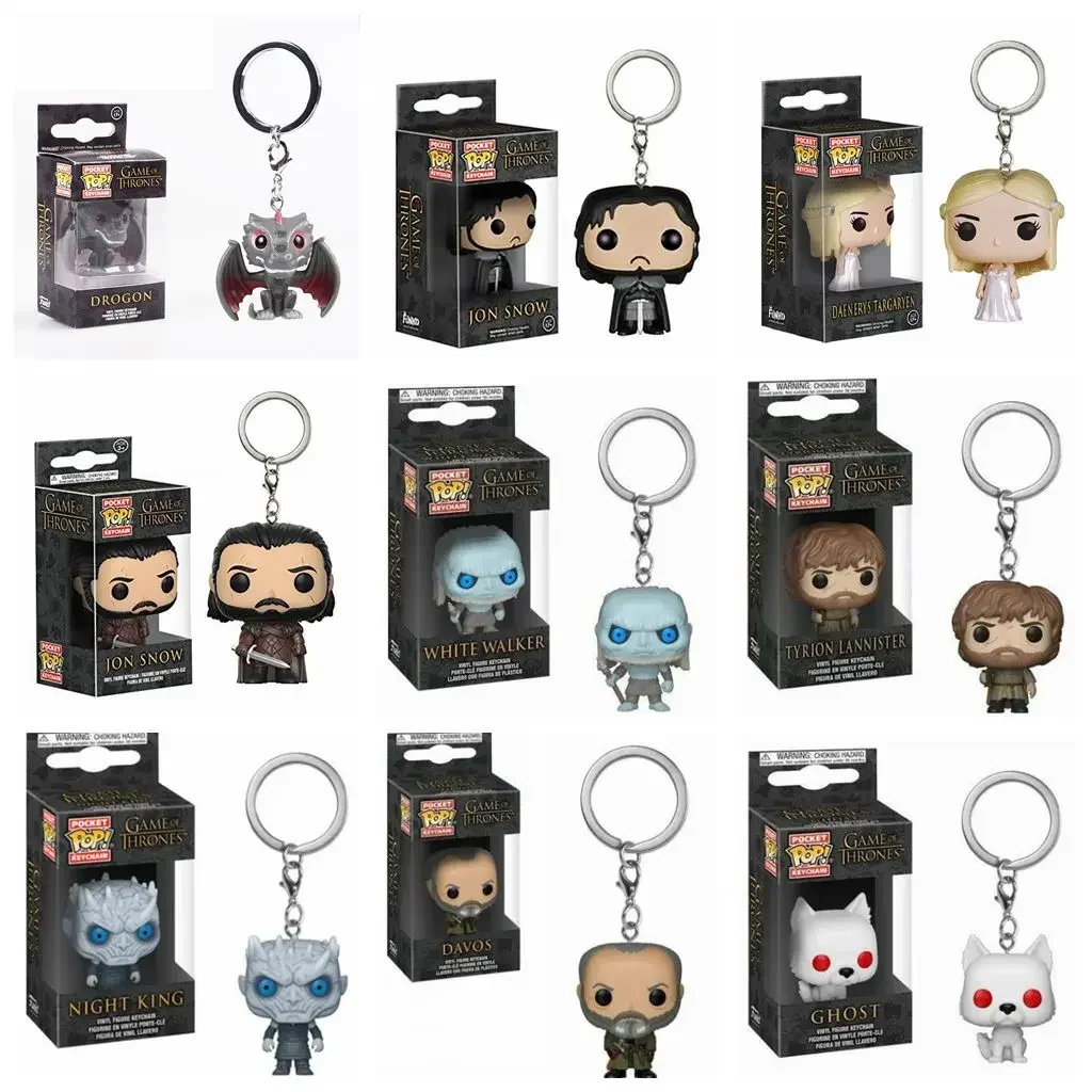 FUNKO pop Movie TV Game of Jon Snow Daenerys Davos Ghost Night King Thrones Tylion Drogon KeyChain Figure Model Collectible Toys