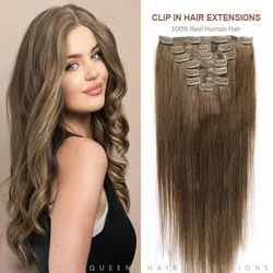 Extensiones de cabello humano sin costuras para mujer, Clip de cinta de PU Invisible Natural, cabeza completa, 120g