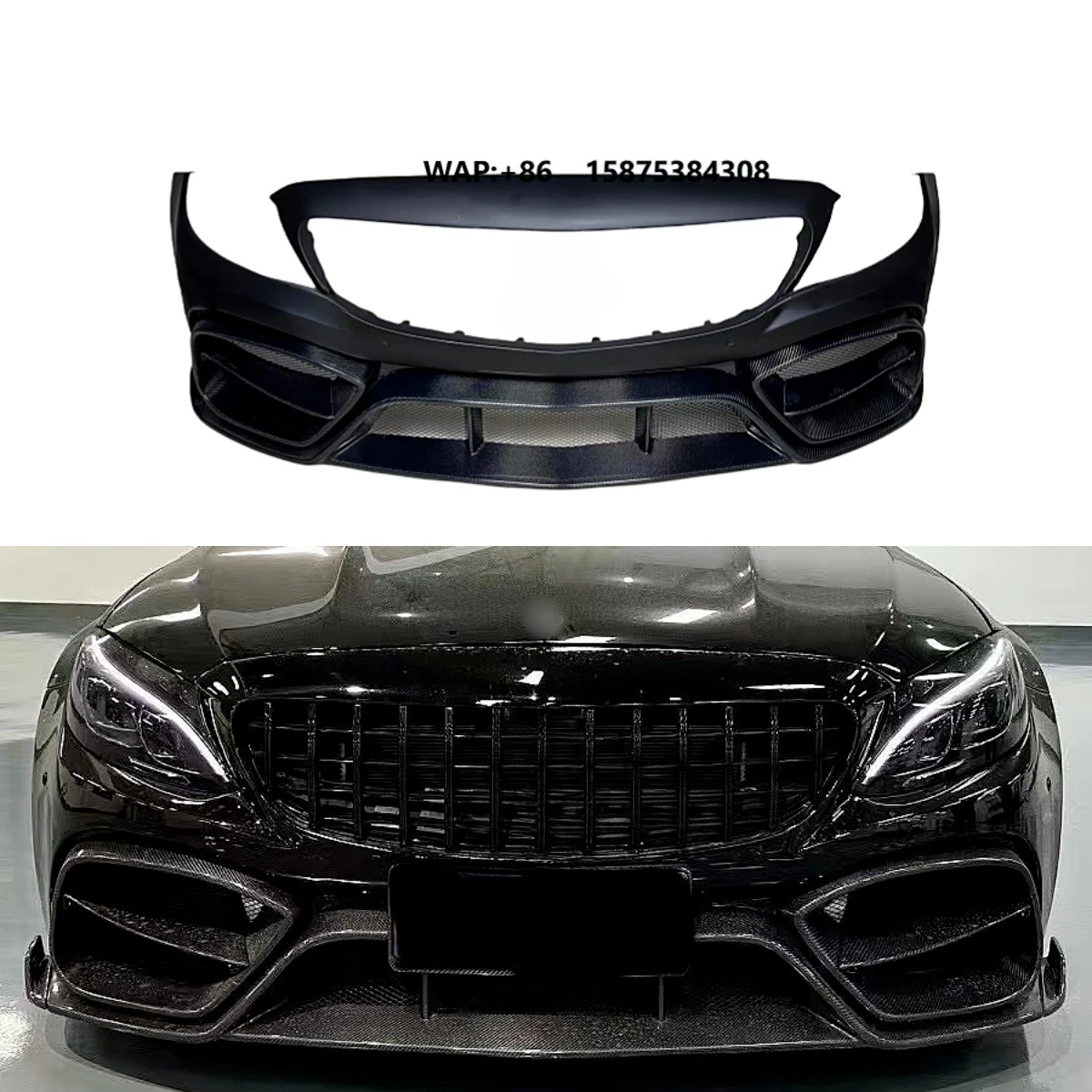 

KXY High Quality Half Carbon Fiber Front Bumper for W205 C200 C260 C43 C63 Sedan