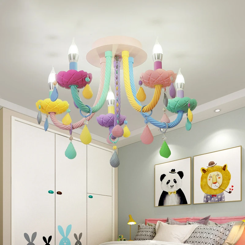 European Rainbow Crystal Chandelier Children's Bedroom Princess Makaron Lamps Samsarah Lighting