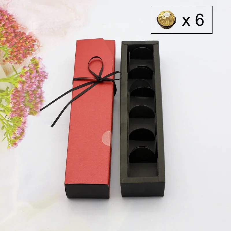 10pcs Gift Box Chocolate Packing Wedding Favor Paper Gift Box Candy Red Black Packaging Chocolate Ribbon Sticker Valentine Lover