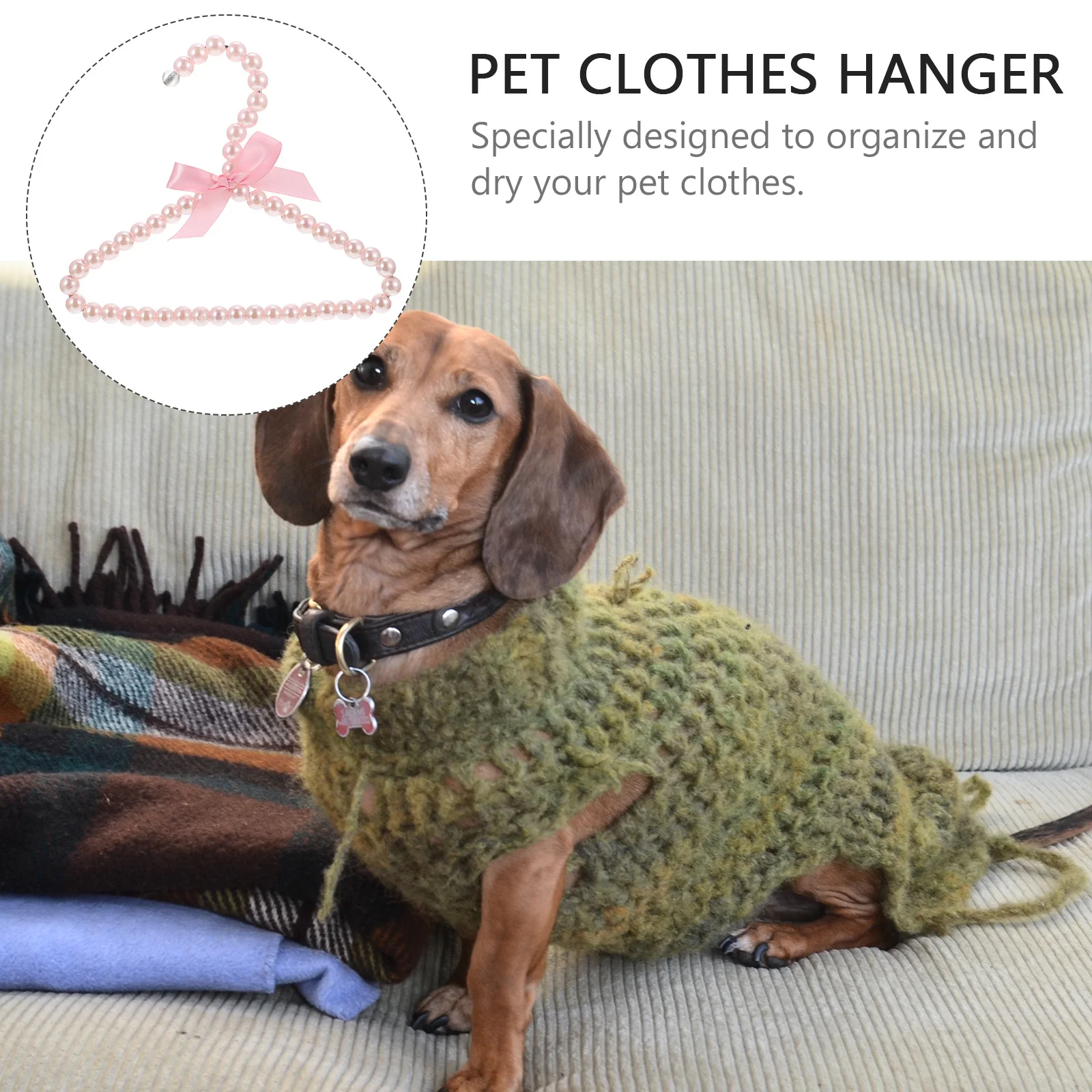 

5pcs Clothes Hanger Durable Dog Clothing Rack Pearl Bowknot Design for Organizing Pet Apparel Gift for