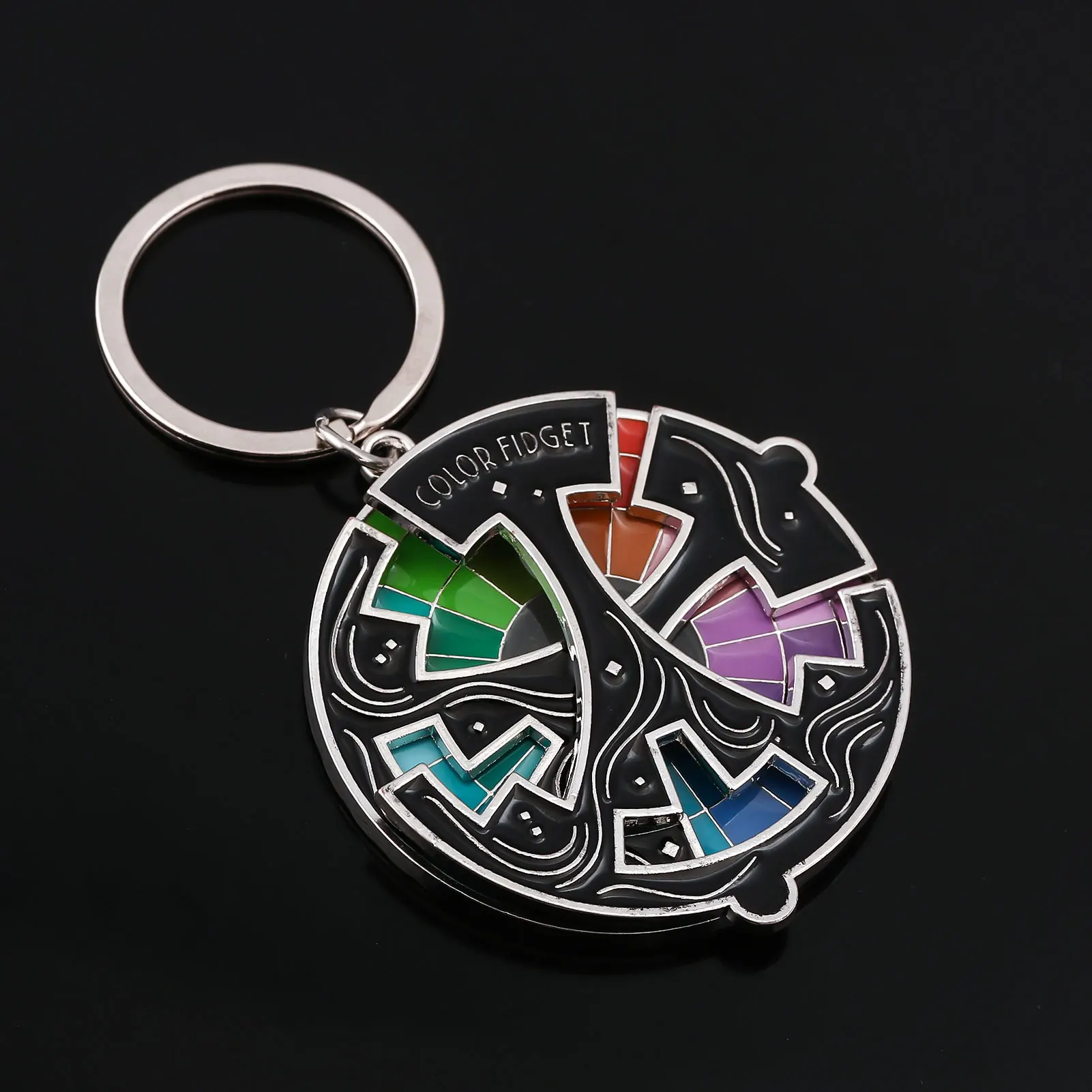 3 In 1 Color Fidget Enamel Pin Colo Wheel Rotator Relieve Stress Keychain Pendant Male Jewelry Gift