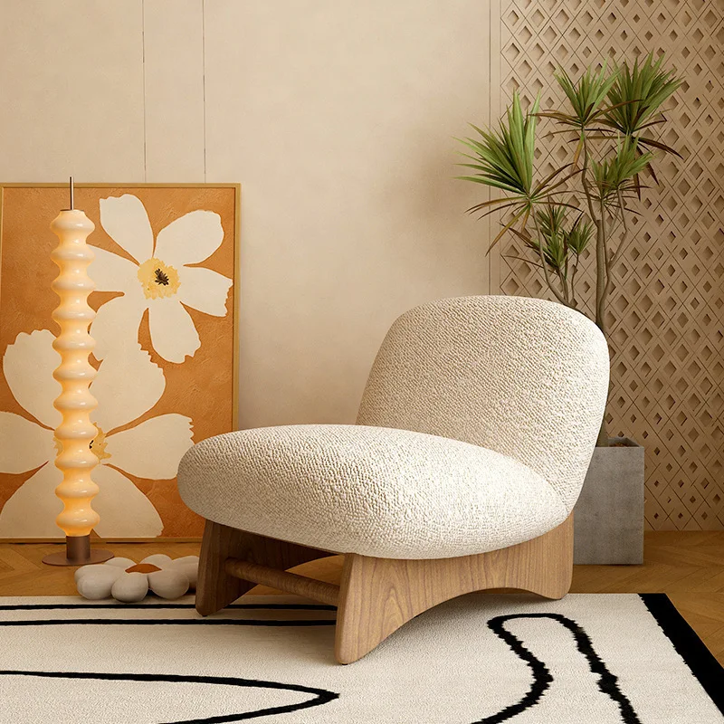 Nordic lamb wool single sofa antique bedroom study lazy sofa wabi sandy wind