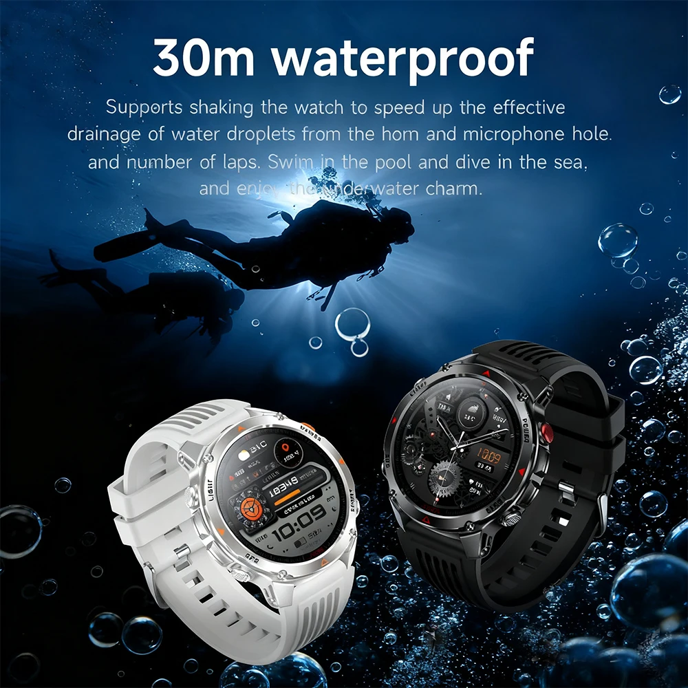 2025 New Military Bluetooth Call Smart Watch Built-in GPS Compass Barometric Altimeter 10ATM Waterproof Sports Smartwatches Men