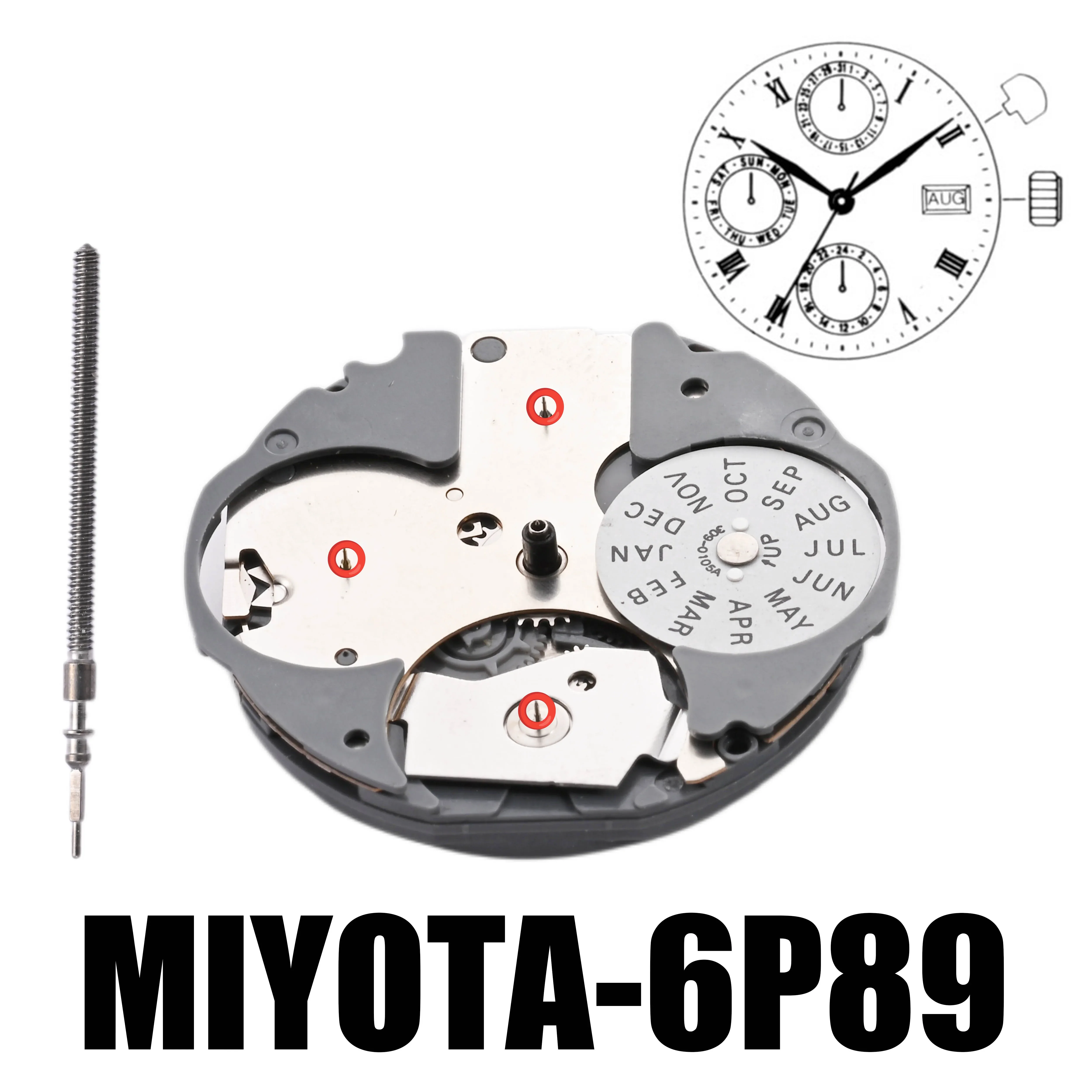 Imagem -03 - Miyota Multi-function Japão Movimento Quartz Miyota 6p89 Momvent 10 Ligne Mãos