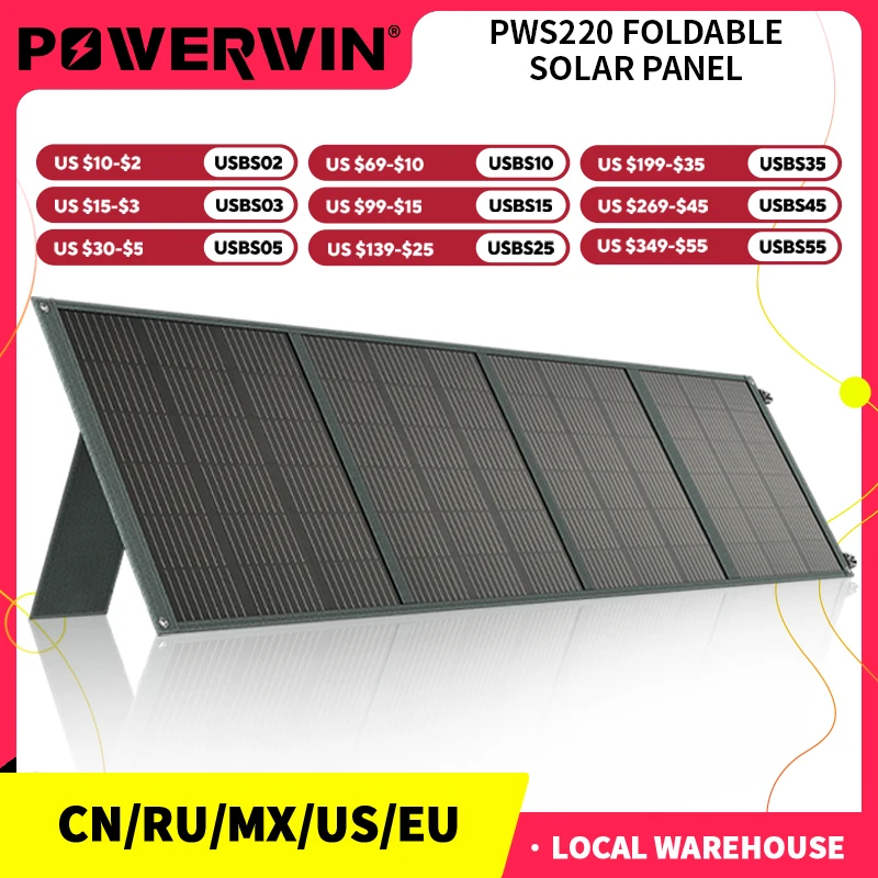 

POWERWIN 220W PWS220 Local Stock foldable solar panel for RV, off-grid system with 24% high efficiency ETFE IP65