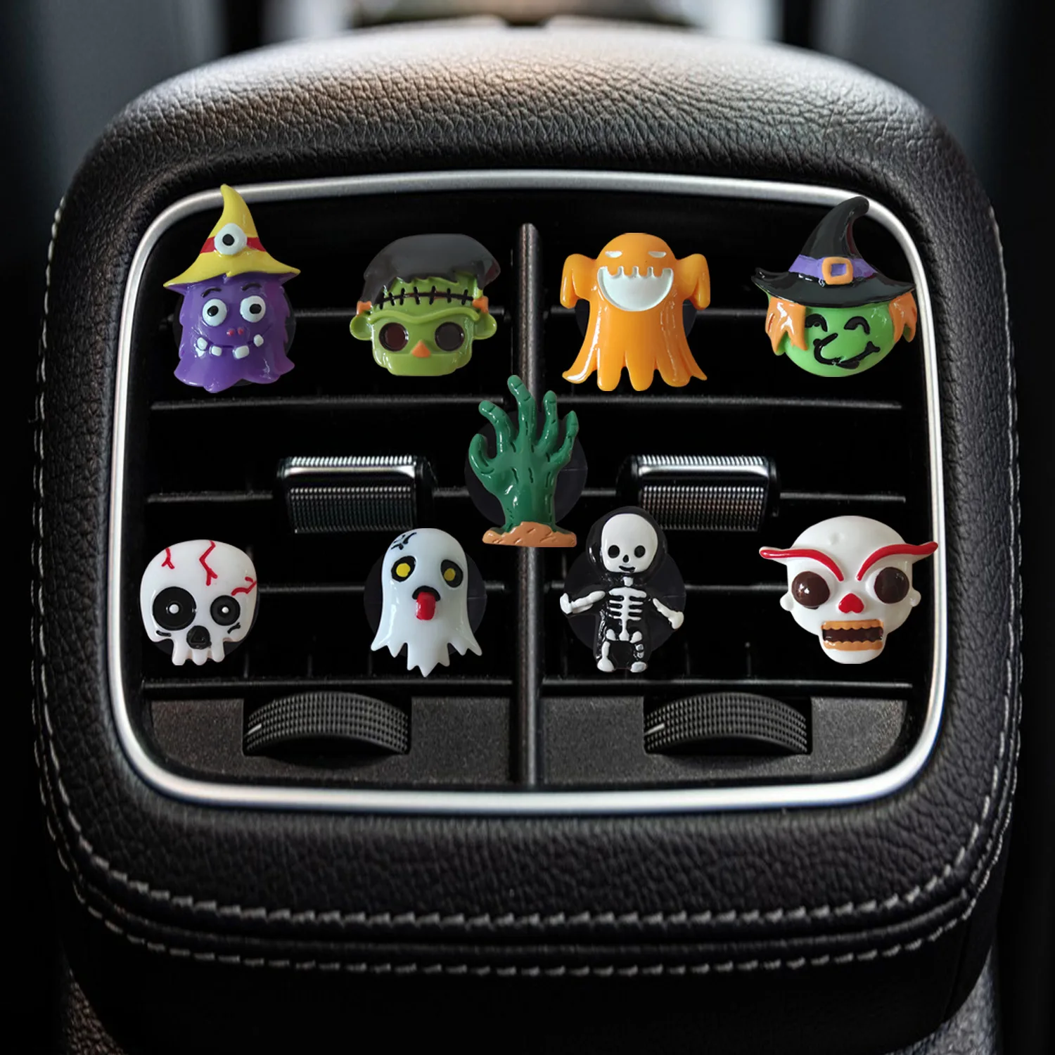 9Pcs/Set Skull Auto Air Conditioner Outlet Decoration Skull Perfume Clip Air Freshener Car Tuyere Fragrance Car Ornament image 4