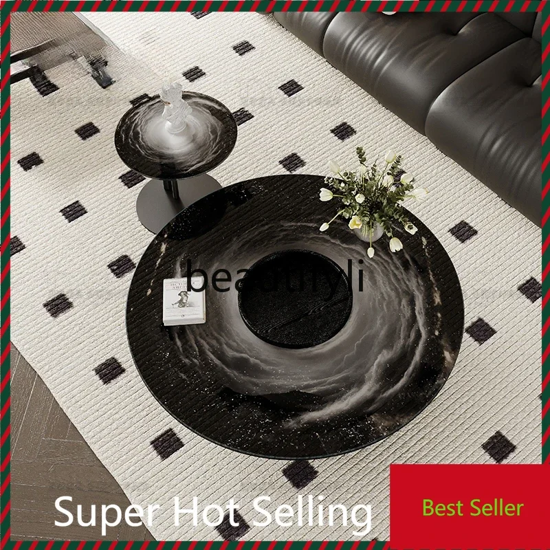 

French retro creative minimalist round glass round coffee table living room home G1218