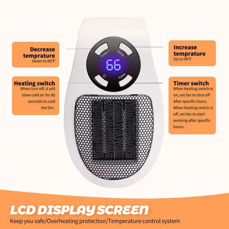 EU Plug Mini Home Heater Multi-function Wall Mount Rapid Heating Intelligent Constant Temperature Low Noise Power Off Protection
