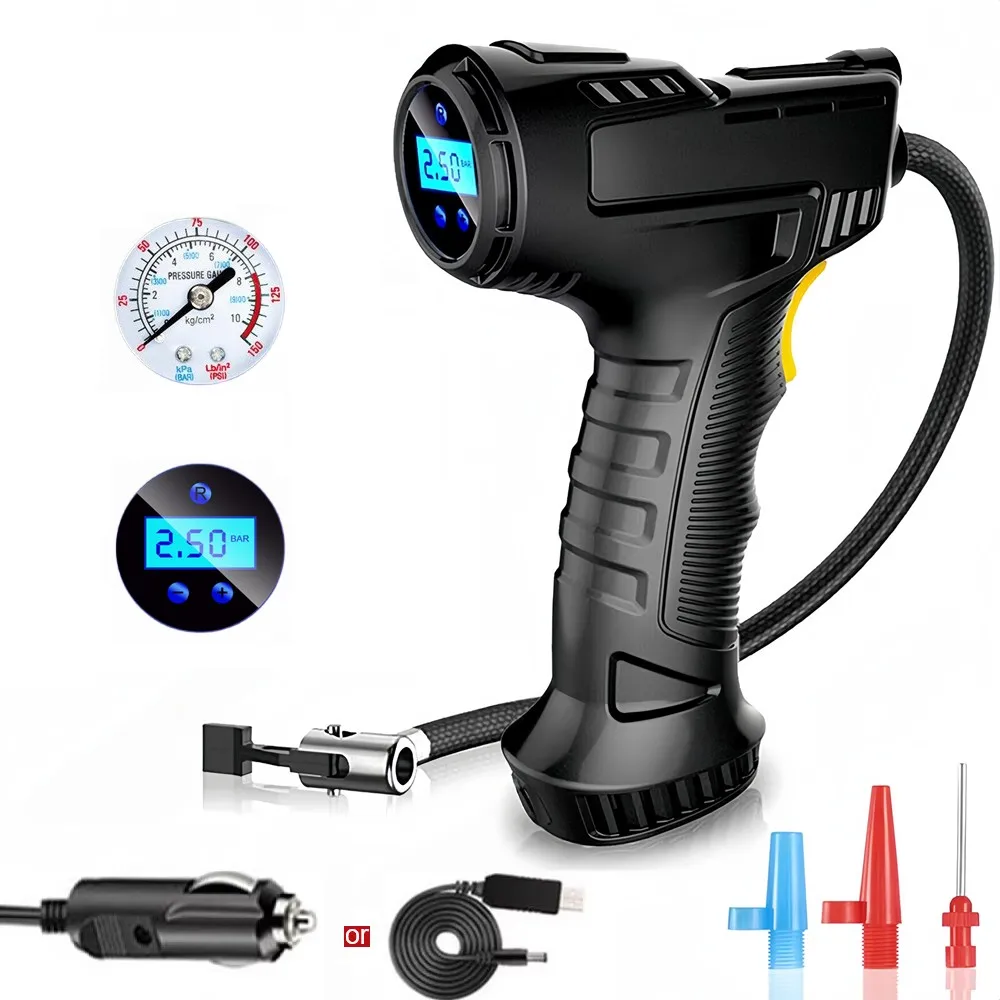 120W Car Tire Inflator Wired/Rechargeable Wireless Inflatable Compressor Accurate Pointer/Digital LED Display Automatic Air Pump