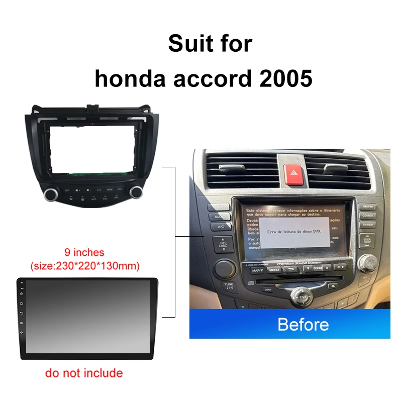 Car Radio Frame Fascia For Honda Accord 2005 2 Din DVD GPS Multimedia Stereo Screen Audio Face Panel Harness Power Cable