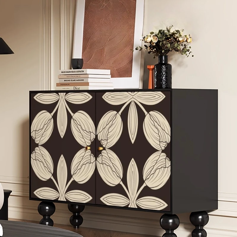 

Black and white art entrance cabinet, household dining side cabinet, bedroom storage