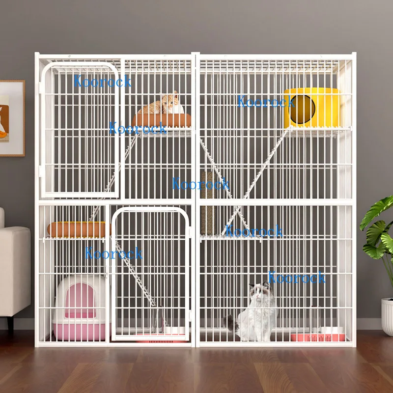 3-Tier Large Pet Metal Cage - Multi-Level Cat House Villa with Climbing Towers & Cozy Bedroom for Indoor Kitty Activities