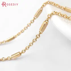 1.6MM High Quality 18K Gold Color Copper Round O Shape Link with Rectangle Tube Chains Necklace Chains Making Materials