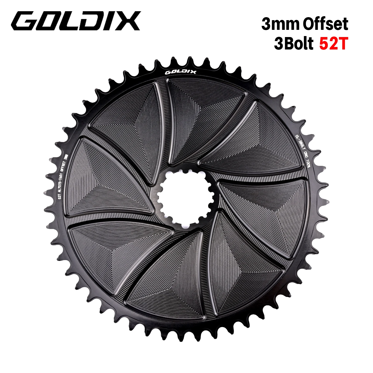 GOLDIX AERO Kettenblatt, 3-Loch, 3 mm Offset, Fahrradkettenblatt mit breiten und schmalen Zähnen, CNC-Hohlschnittbearbeitung für 3-Loch-Kurbelgarnitur