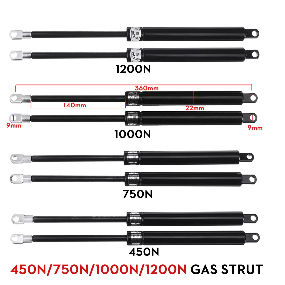 450N/750N/1000N/1200N 360mm Replacement Gas Struts Piston For Ottoman Bed Truck Tailgate Shock Lift Strut Support Boat Window