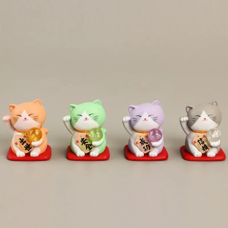 1pc Japan Cartoon Fortune Lucky Cat Figurine 3D Animal Model Gift Car Ornament Home Craft Decor Glass Decoration DIY Accessories
