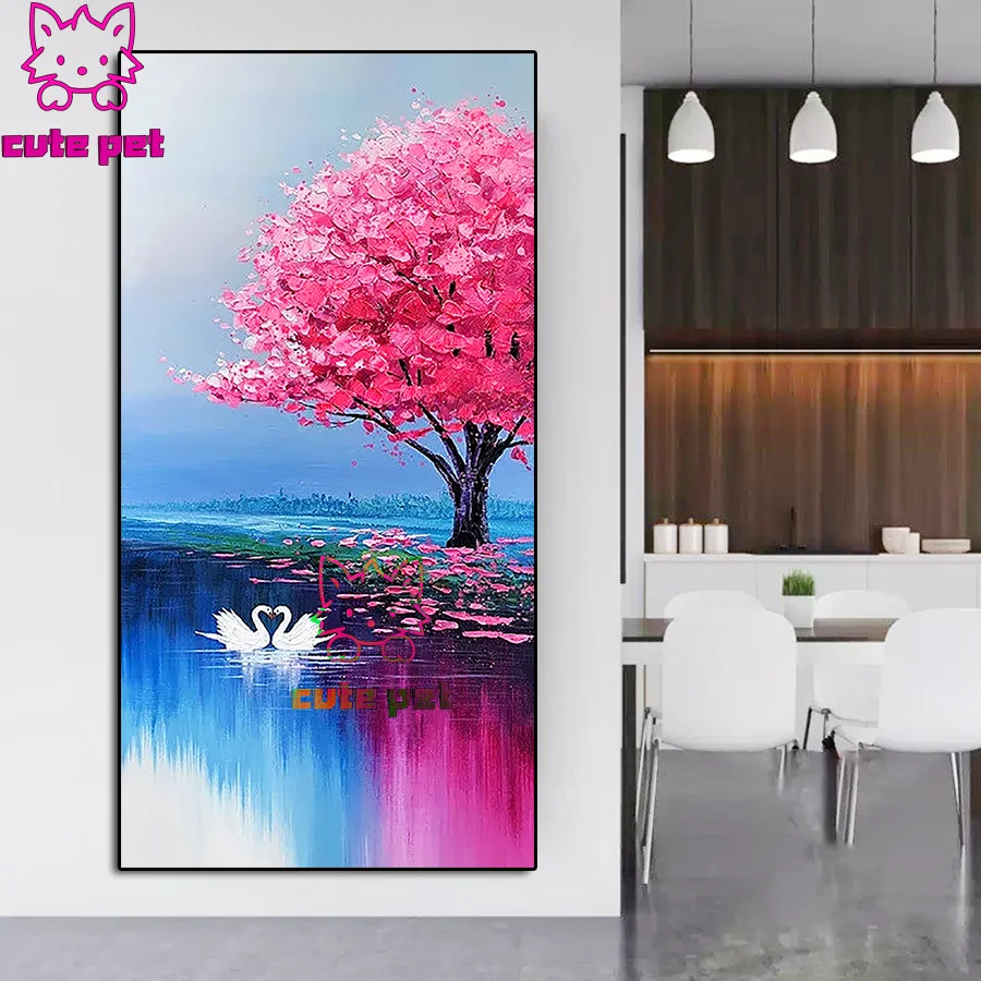 5D DIY Diamond Painting Abstract tree lake goose cross stitch full square diamond mosaic embroidery rhinestone decor salon large