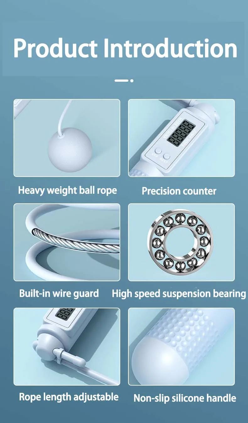 Springseil mit Zähler, verstellbares Springseil mit Kalorienzähler, intelligentes Springseil für Fitnessübungen und Gewichtsverlust – Detail 11