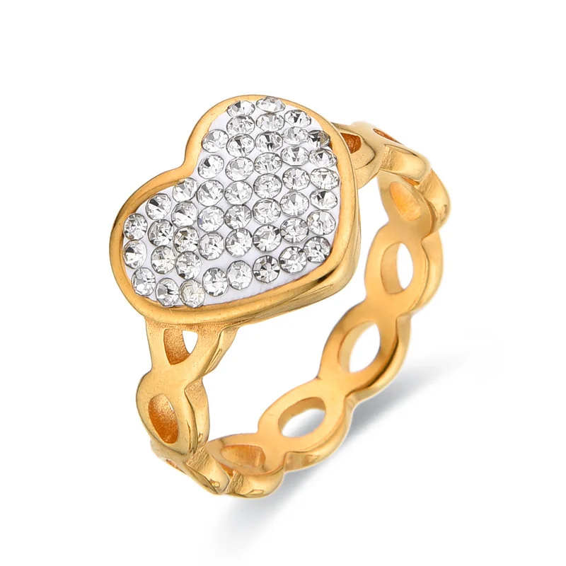 FYSARA High Quality Stainless Steel Gold Color Heart Ring with Cubic Zircon for Women Men Hollow Out Desgin Punk Styles Jewelry image 2