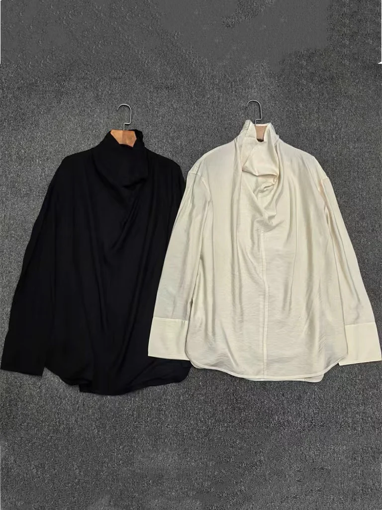 To*te*e fall & spring women blouse white black lyocell blended long sleeve loose style oversize heaps collar