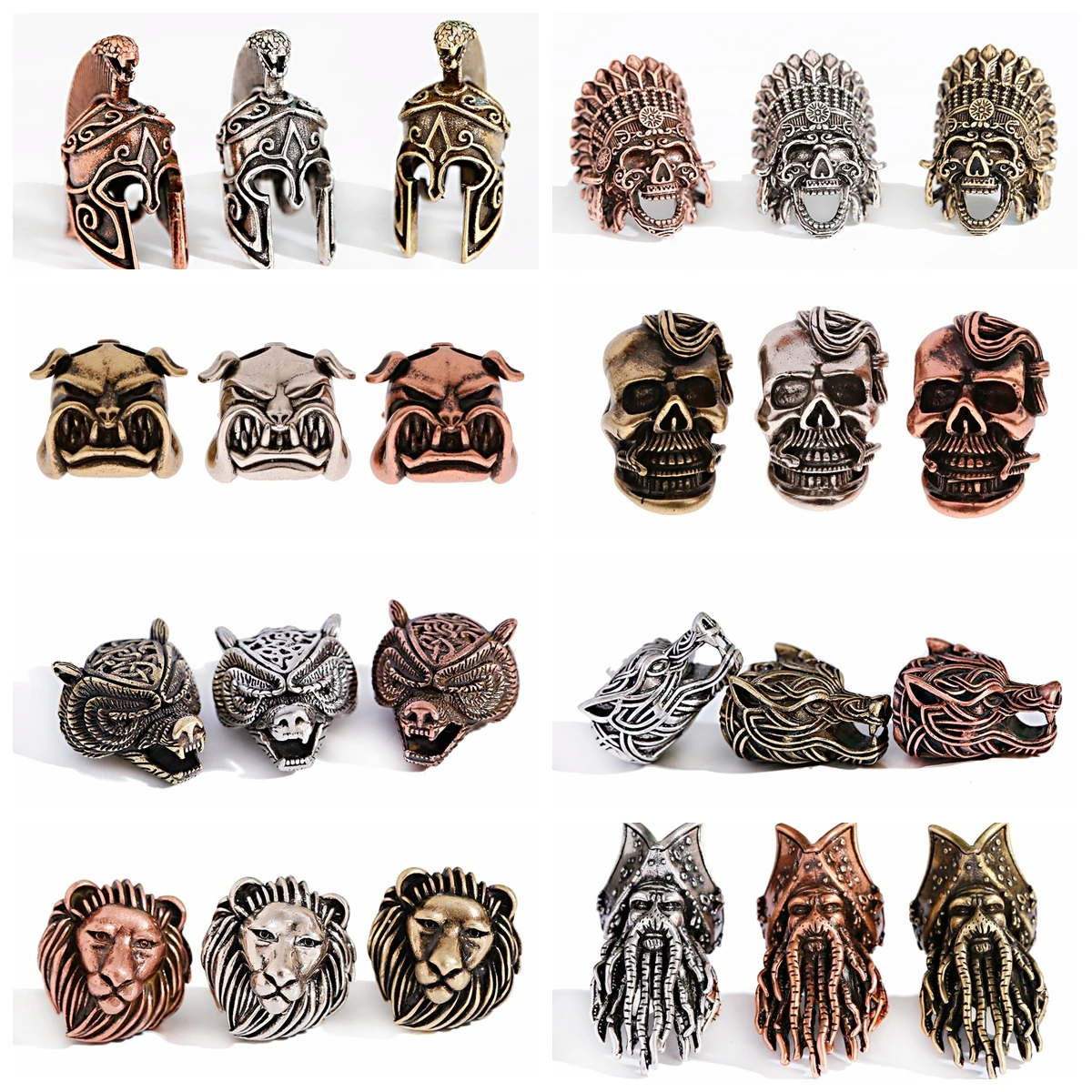 

3pcs/set DIY Vintage Paracord Beads Antique Bronze Copper Lion Helmet Skull Beads Charms for Men Bracelet Jewelry Making