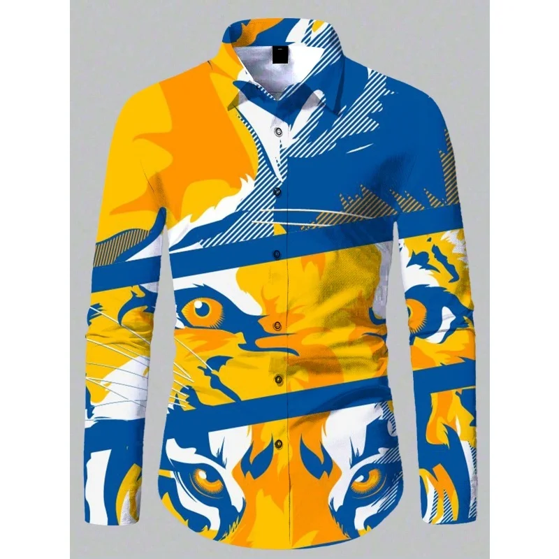قمصان رجالية كلاسيكية رائعة بأكمام طويلة مطبوعة ثلاثية الأبعاد على شكل حيوان التنين الثور جرافيك الخريف ملابس علوية غير رسمية قميص شارع خارجي رائع #6