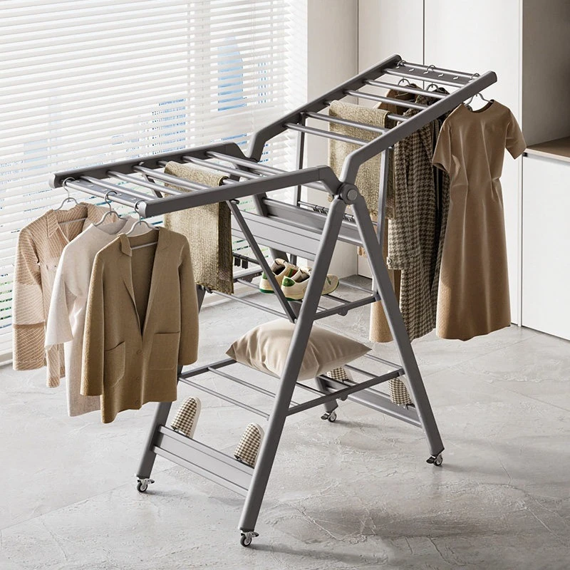 Balcony Drying Rack Floor-to-ceiling Folding Quilt Drying Rack Household Indoor Movable Drying Rod Thickened and Bold