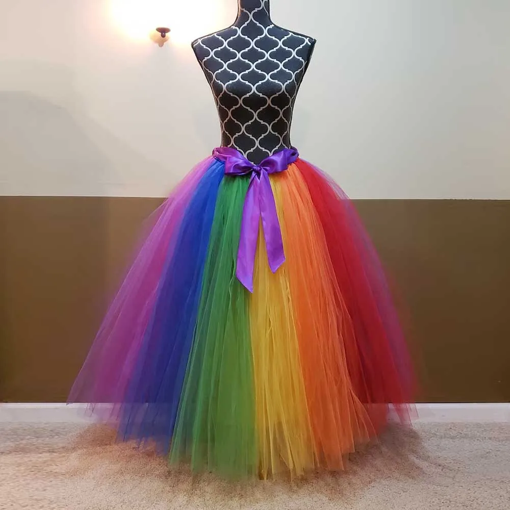 

Custom Full Length Adult Tutu Skirt Halloween Tulle Costume Rainbow Tutu Skirt Extra Puffy Multi-colors Ball Skirts Dance Dress