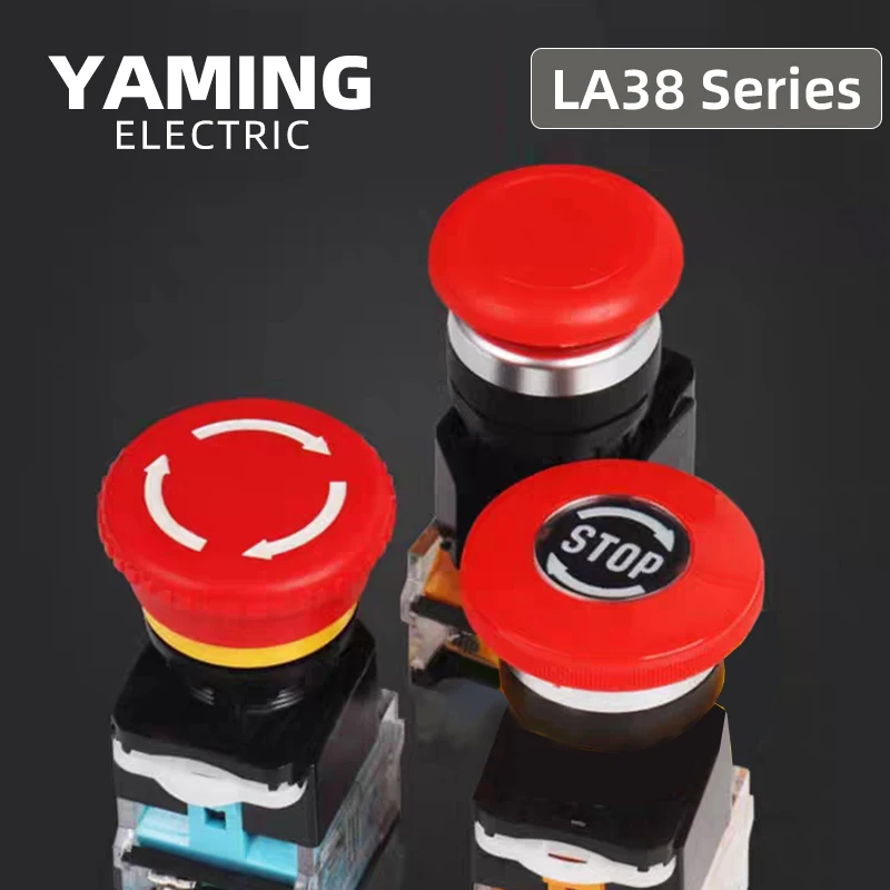 Emergency Stop 10A 380V 22mm Self-Locking Head Power Control Mushroom Push Button Switch 1 NO 1 NC LA38-11ZS