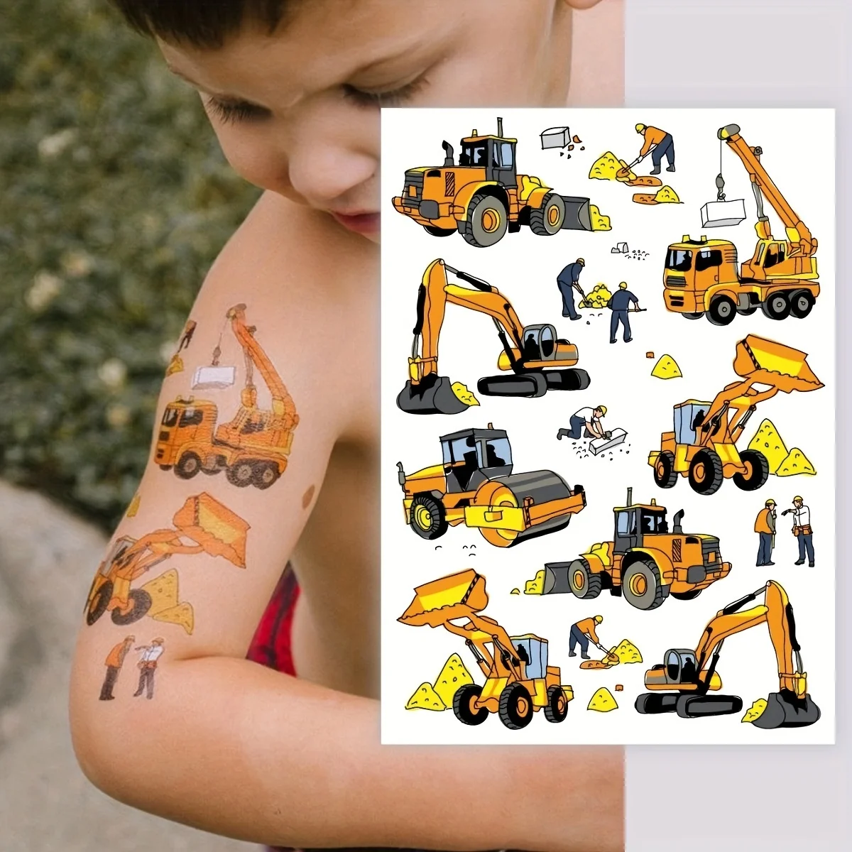

Temporary Tattoo Builder Excavator Bulldozer Tattoos Under Construction Birthday Party Favors