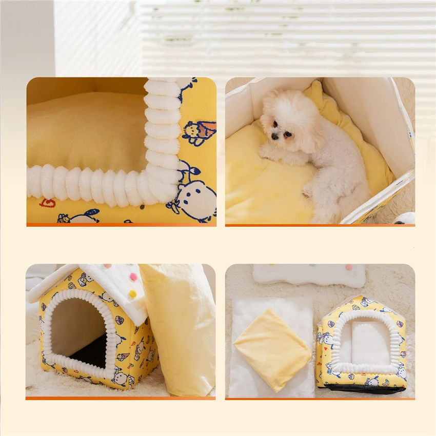 Foldable Pet House Removable Washable Cat House Puppy Cave Sofa Pet Bed House for Small Dogs Medium Cats Pet Lovely Cotton House view 4