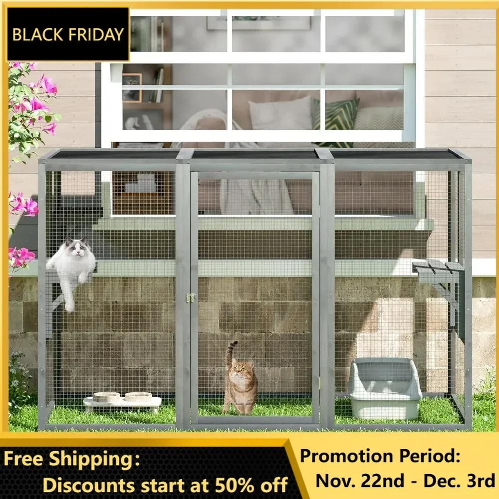 Cat House, Catio Outdoor Cat Enclosure Weatherproof, Window Catios with 3 Platforms, Secure Cat Patio & 46 Inches Cats Cage