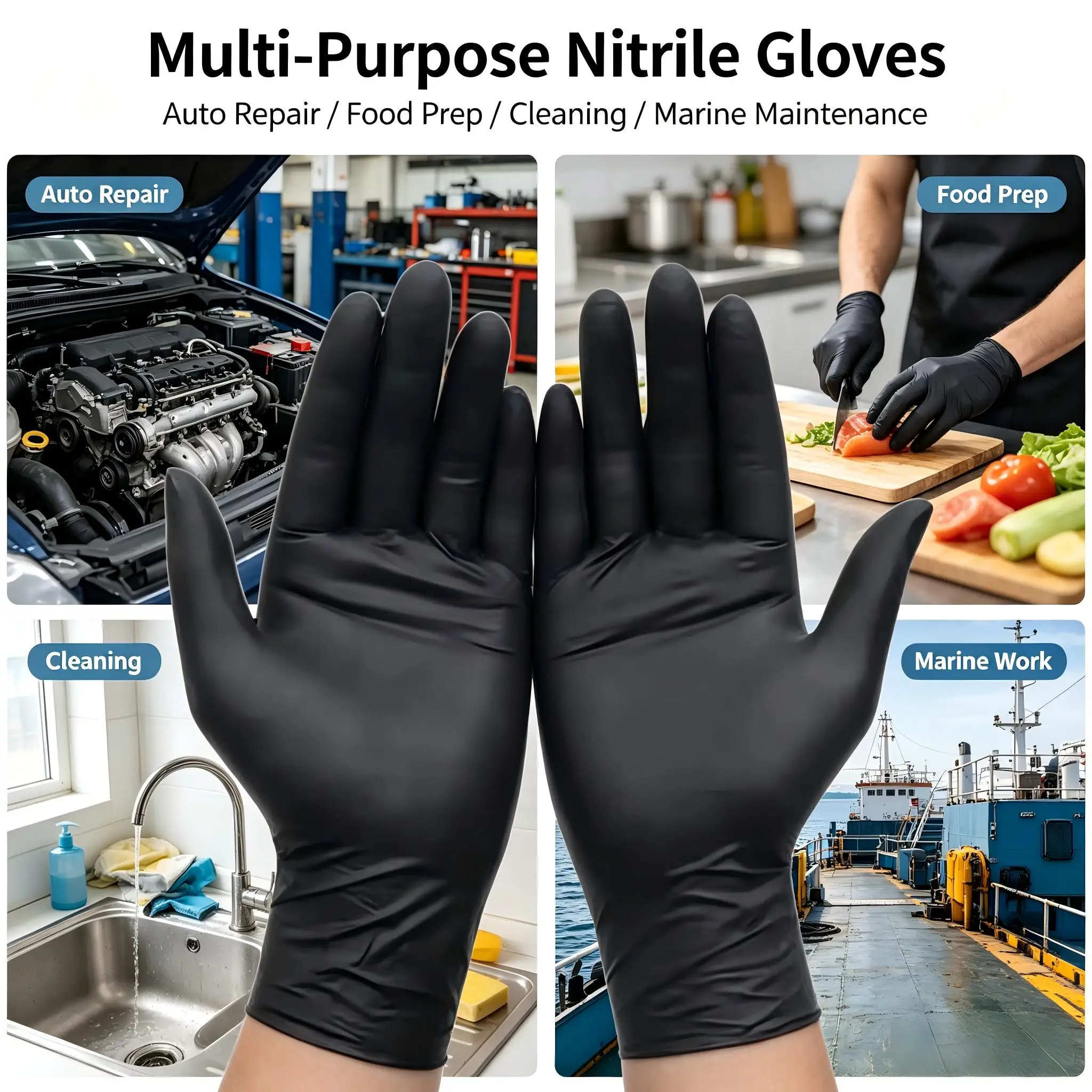 100Pcs Black Disposable Nitrile Gloves,Thick Waterproof Work Gloves for Kitchen Cooking Tattoo Auto Repair Household Cleaning