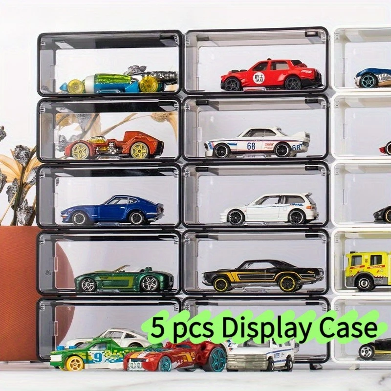 Présentoirs de modèles de voiture en alliage acrylique Transparent, 5 pièces, avec couvercles, empilables, transparents, anti-poussière, pour jouets, vitrine, boîtes d'organisation de rangement