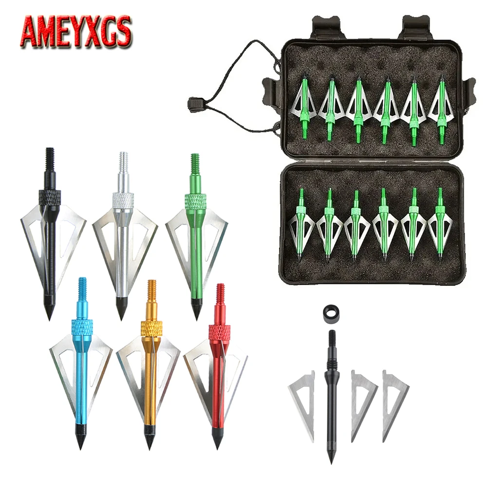 

12pcs Blade Arrowhead 100Grain Arrow Head Archery Broadhead Storage Box Target Point Arrow Tips Hunting Shooting Accessories