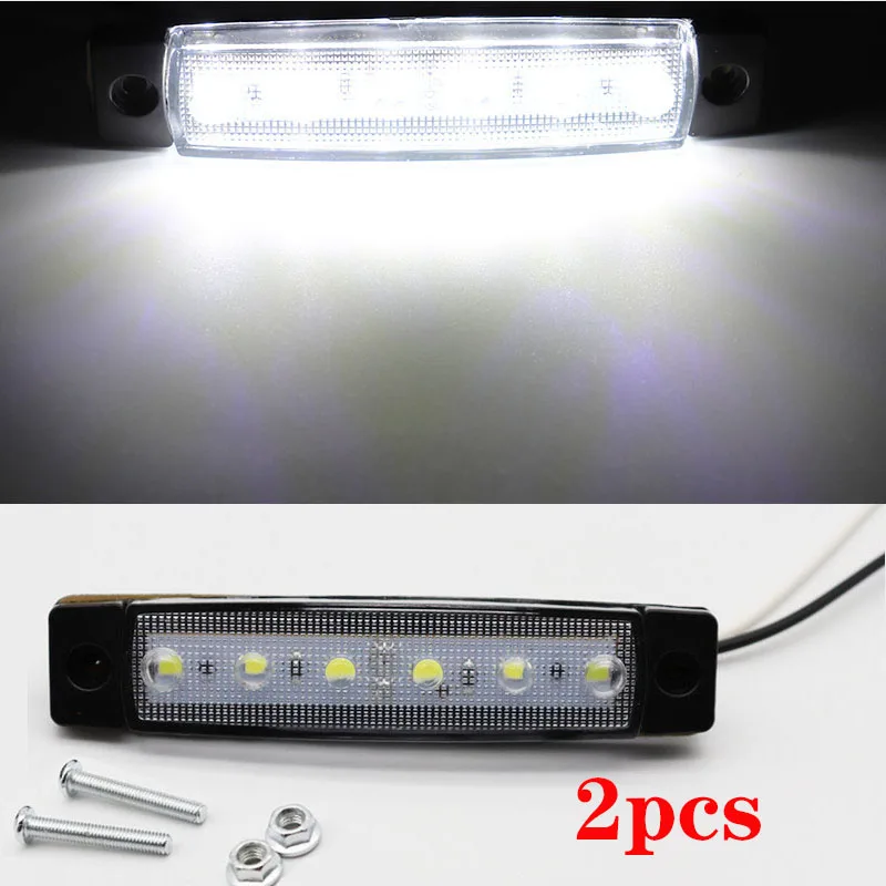 2szt 12V Zewnętrzne światła samochodowe Białe 6 SMD LED Auto Samochód ciężarowy Ciężarówka Boczny wskaźnik obrysowy Światło przyczepy Tylne tylne światła boczne