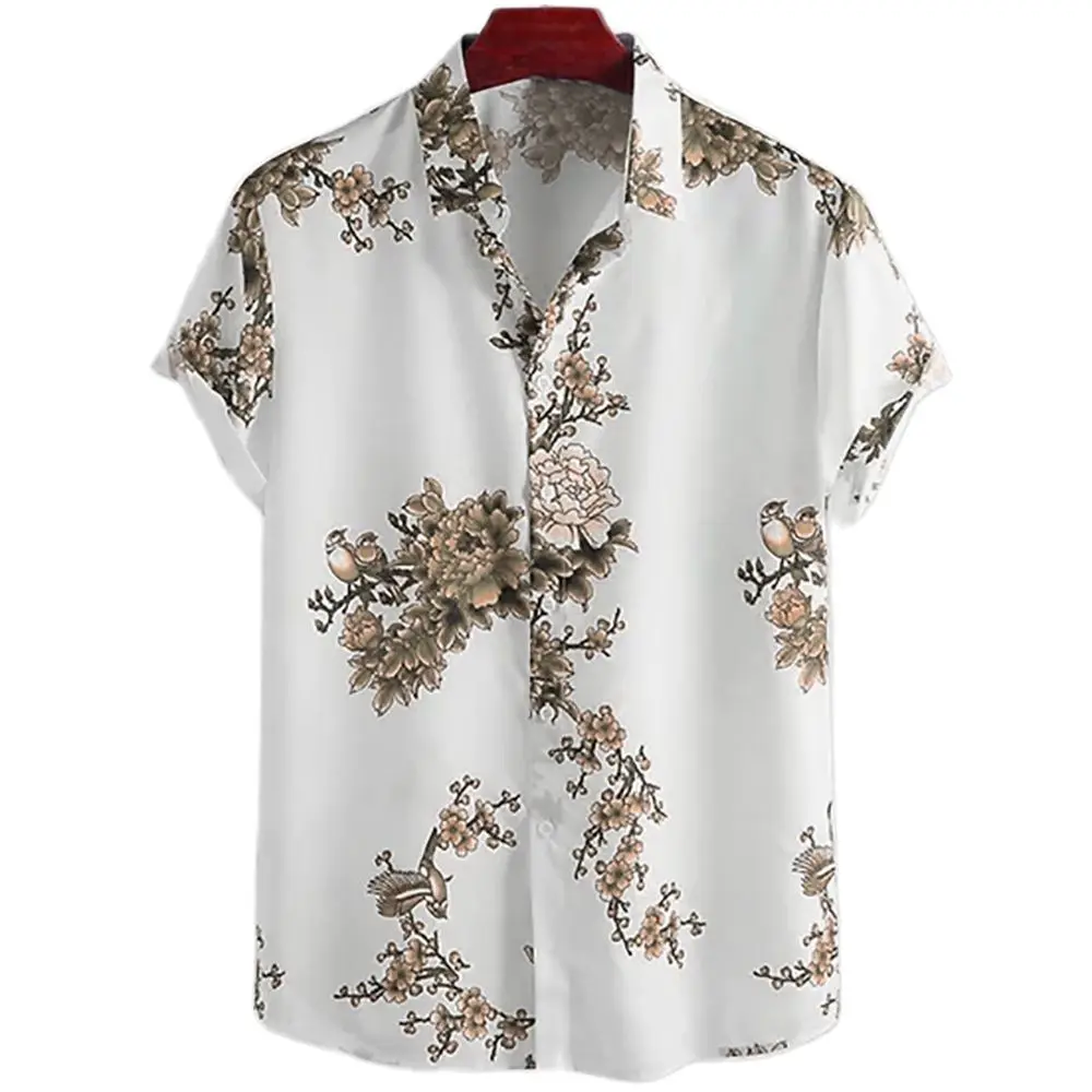 Camisa Floral de estilo chino para hombre, Camisa hawaiana de manga corta, secado rápido, talla grande, verano, 2023