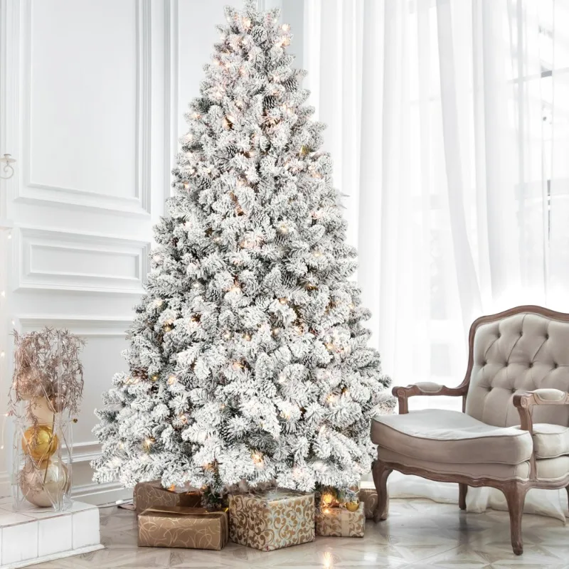 

Snowy White Artificial Christmas Tree with Lights Full Christmas Tree for Living Room Holiday Home Decoration