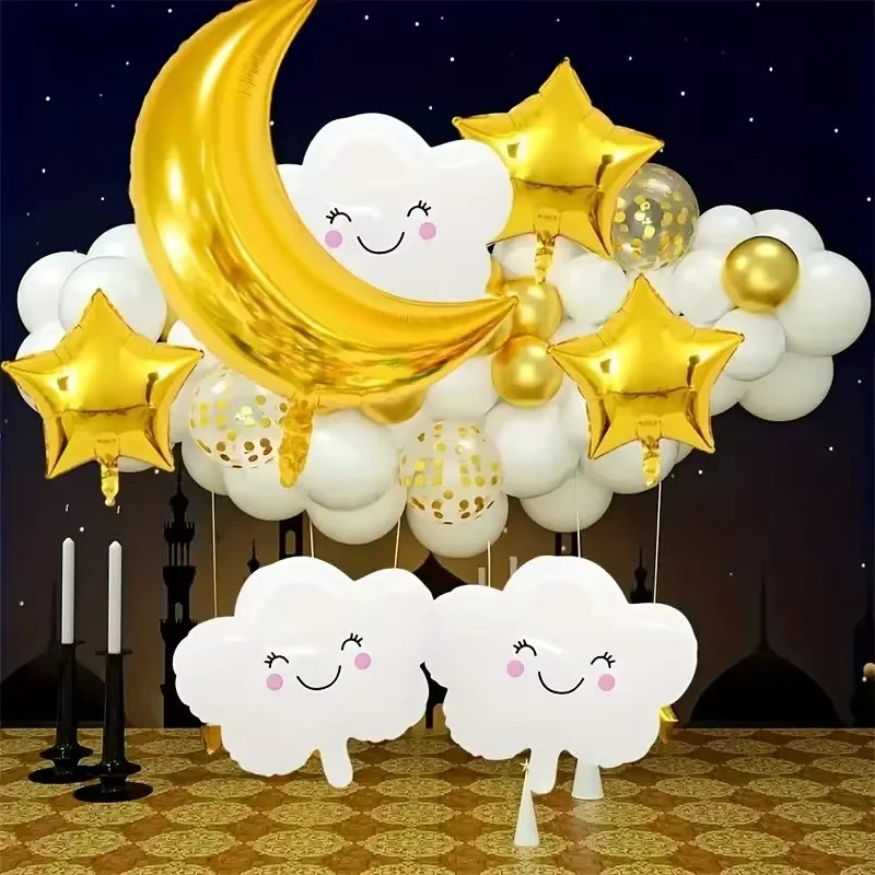 

Moon Star Cloud Mylar Balloon Kit for Baby Shower Birthday Wedding Anniversary Engagement Party Ramadan Festival Scene Decoratio