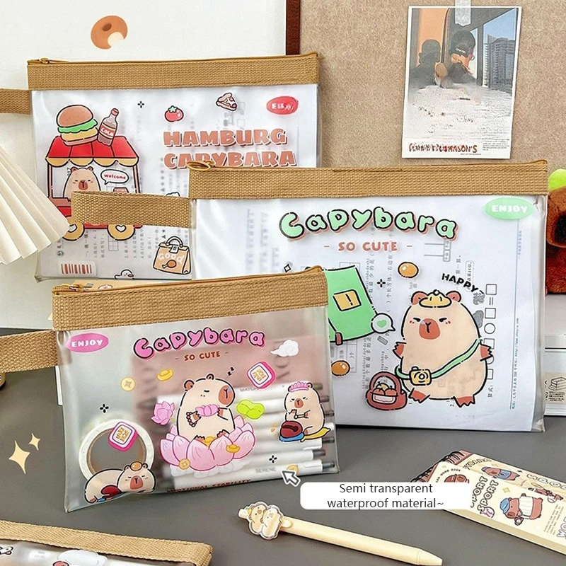 Cartoon Cute Capybara File Folder, Sac de rangement transparent, Étanche, Haute capacité, Évaluation visuelle, Cadeaux