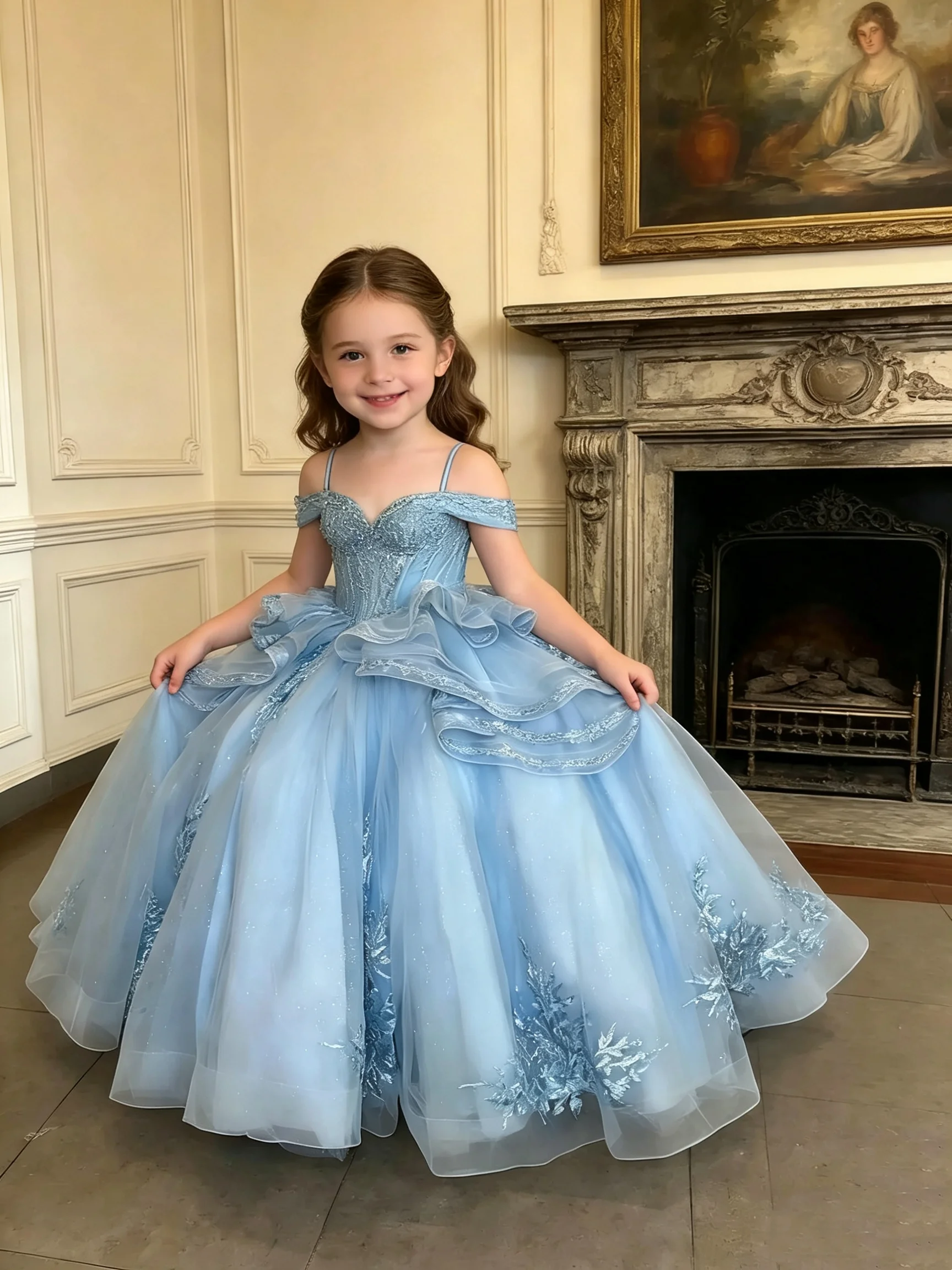 Custom Ruffle Flower Girl Dress with Applique and Bow, 3D Flower Girls' Evening Dress, Crystal Mini Quinceañera Dress for Girls