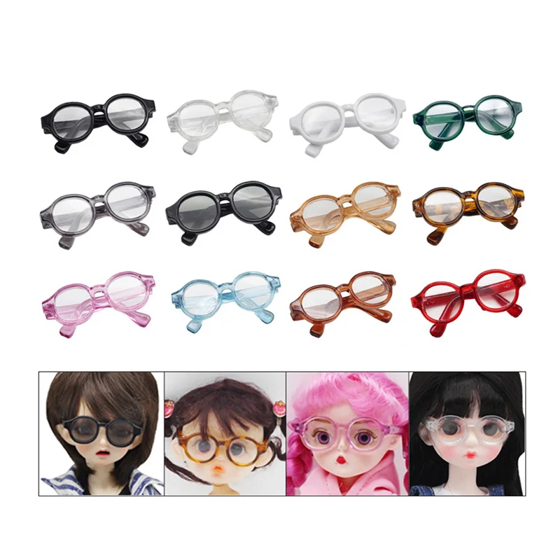 5Pcs Round Frame BJD Doll Plastic Glasses 9cm Miniature Eyewear Clear Lens Eyeglasses For Blythes,MSD SD,Plush EXO Doll Toys